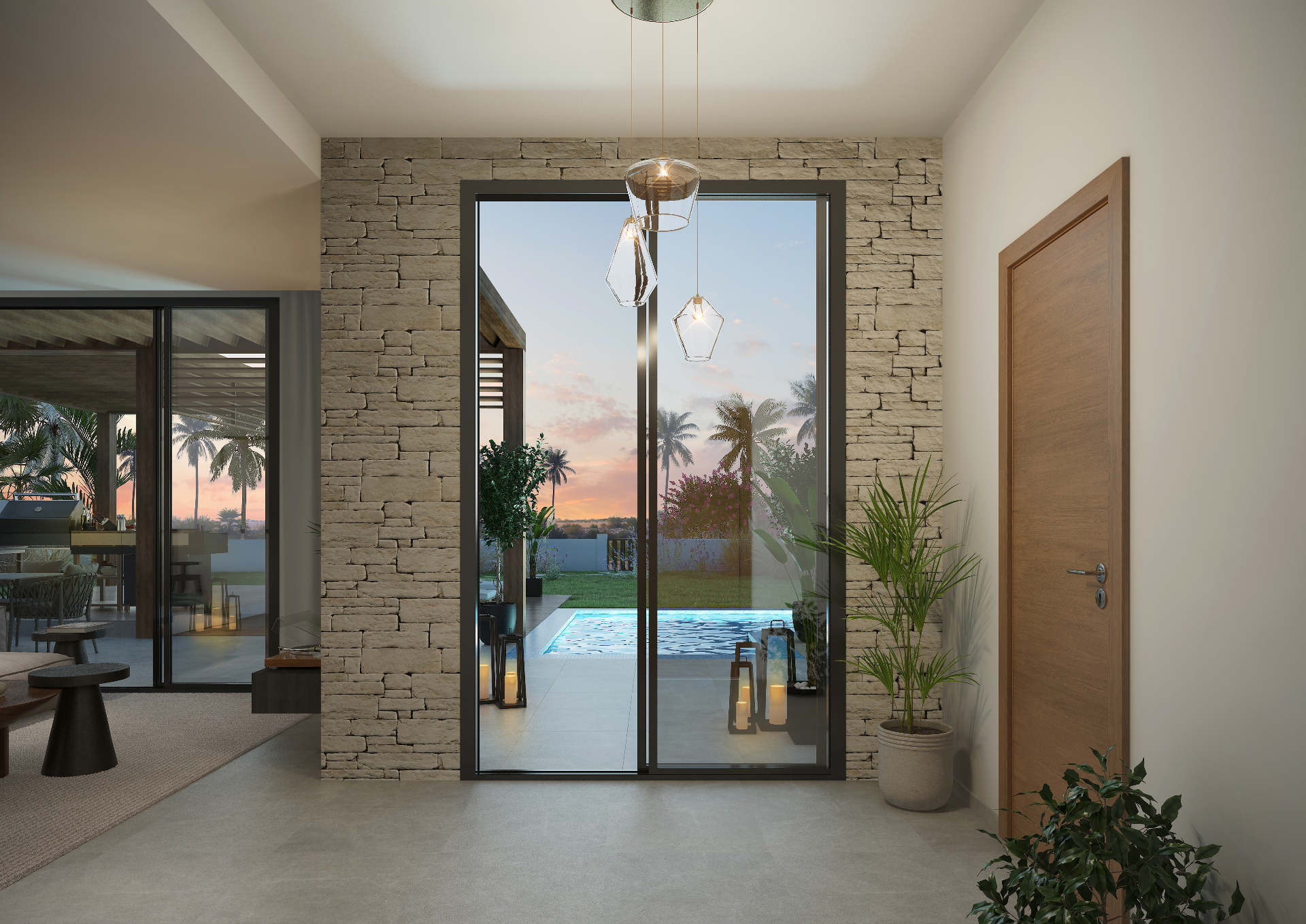 Raya Wellness Villa – foyer en zicht op terras