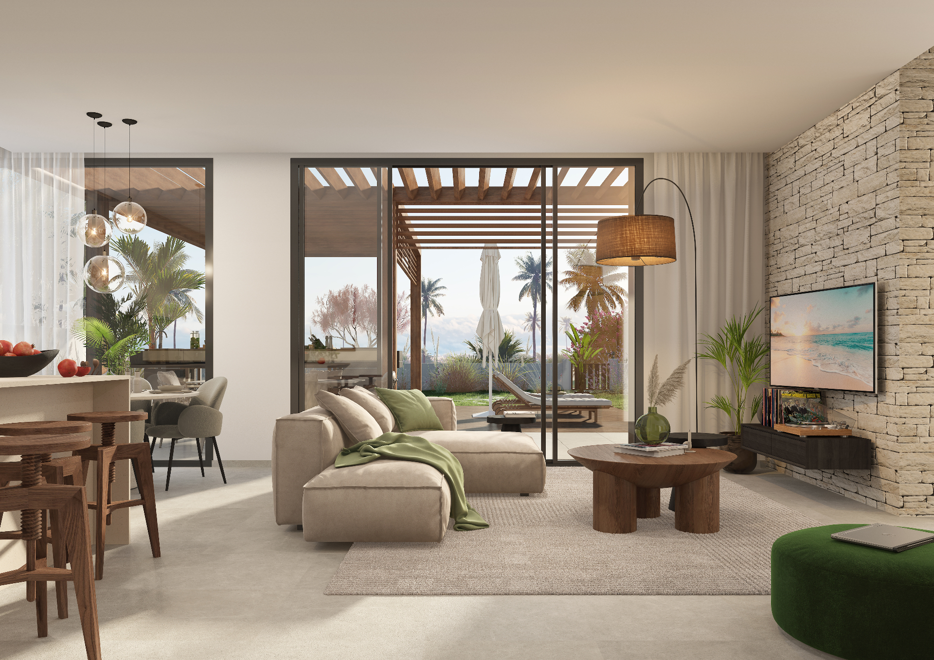 Raya Wellness Villa – woonkamer met tuinzicht