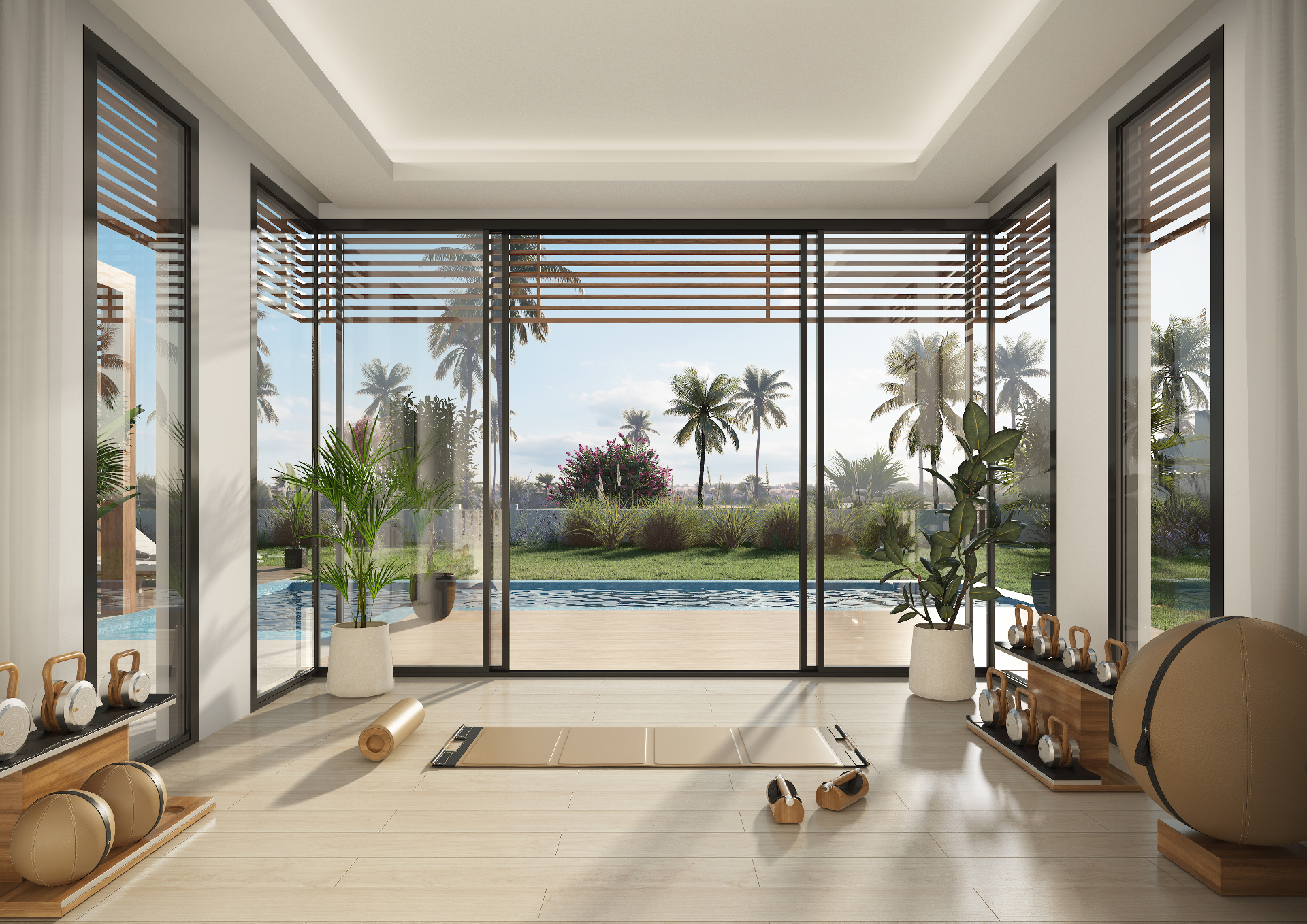 Raya Wellness Villa – wellnessruimte met tuinzicht