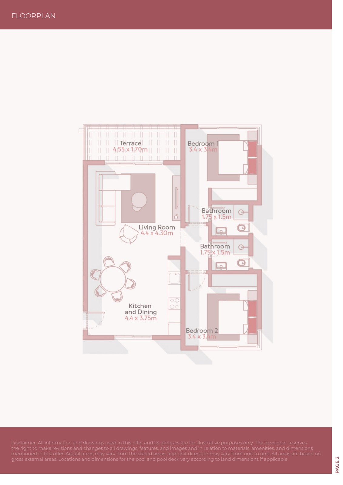Plattegrond van 2-Slaapkamer Appartement – Solaris, Jebel Sifah